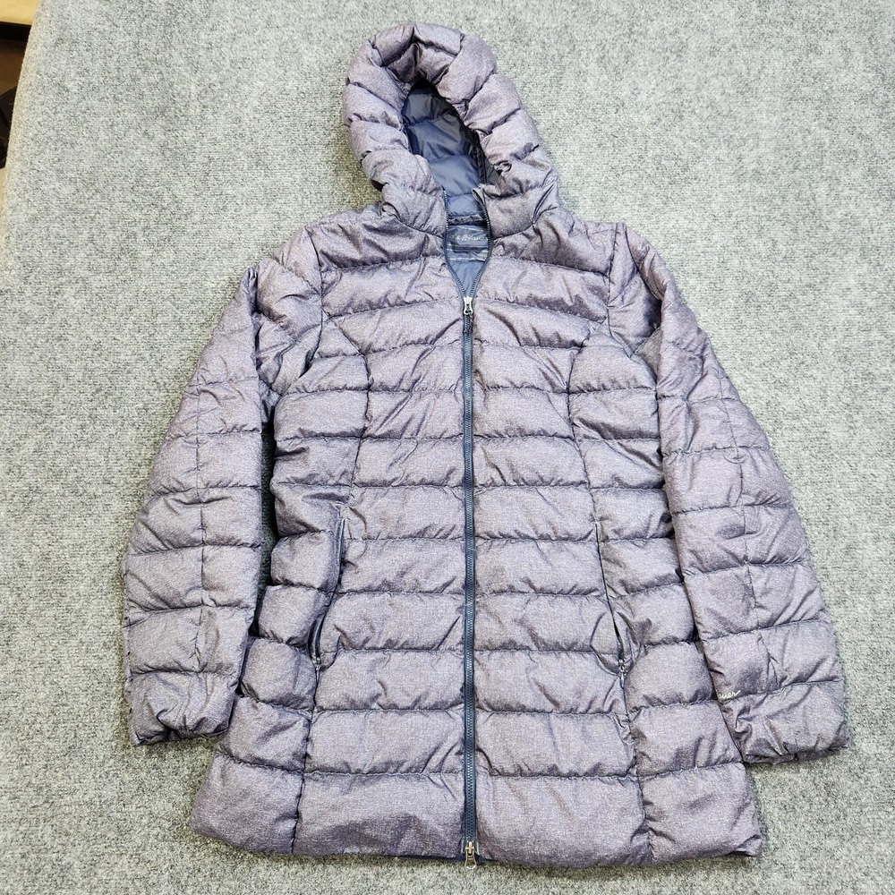 Eddie Bauer Down Coat Womens Small Gray Hooded Quilted Puffer‎ Jacket Outdoor